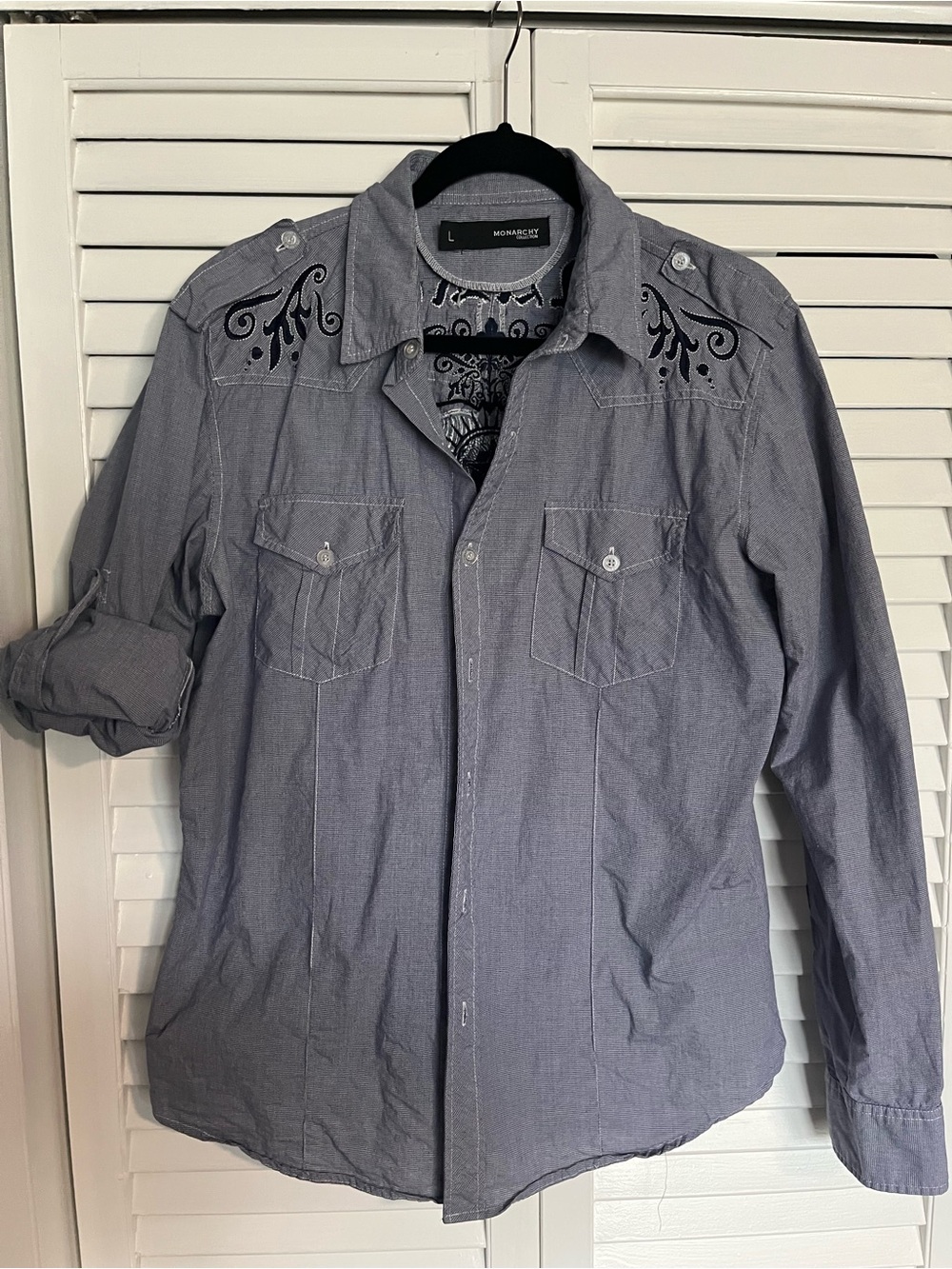 Men's Gray Embroidered Western Shirt